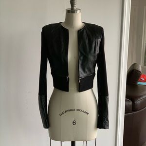 Crop faux stretch leather jacket